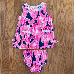 NEW 6-12 mo Lily Pulitzer Flamingo Print Baby Dress Set
